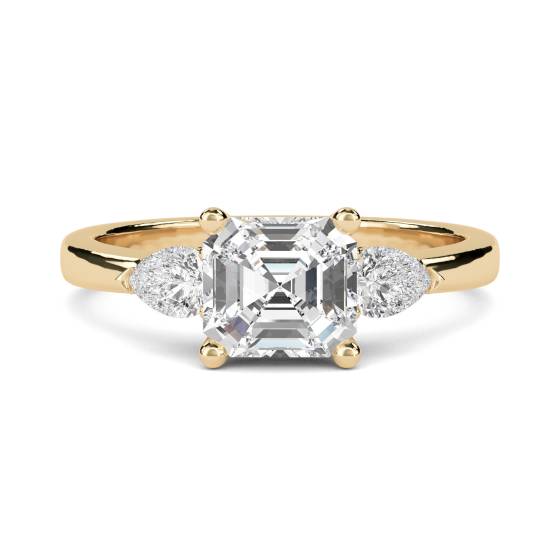 Elegant Asscher and Pear Diamond Trilogy Ring