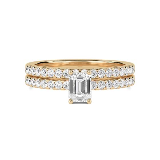 Emerald Diamond Shoulder Set Ring With Matching Band