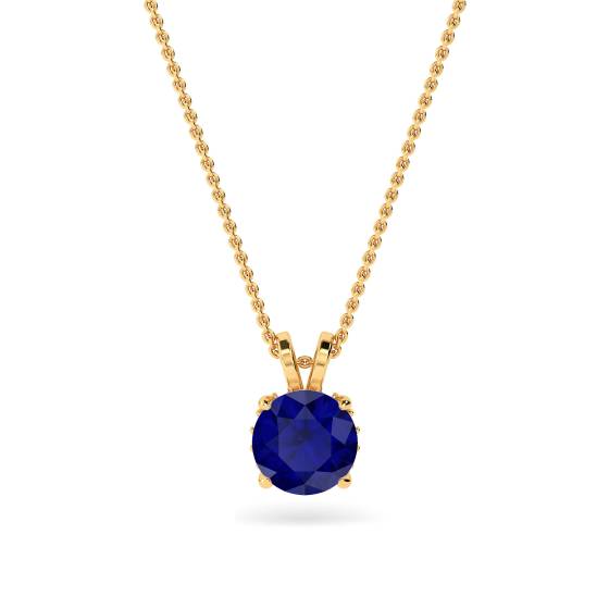 Round Blue Sapphire Diamond Pendant
