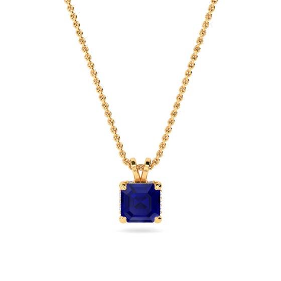 Asscher Blue Sapphire Diamond Pendant