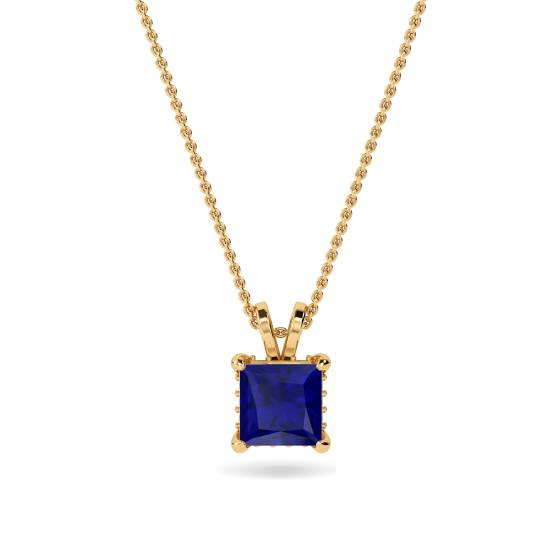Princess Blue Sapphire Diamond Pendant