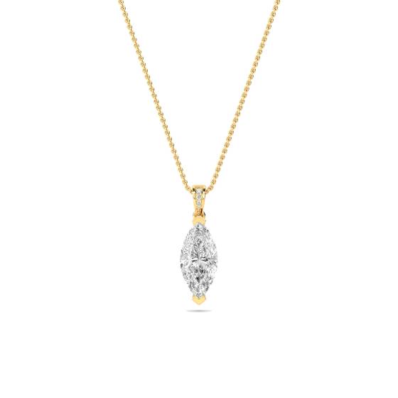 Modern Marquise and Round Diamond Solitaire Pendant