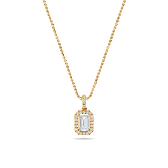 Emerald Diamond Single Halo Pendant