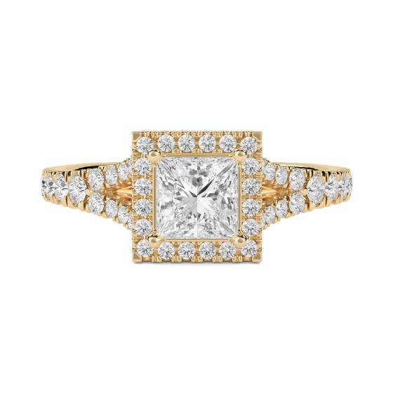 Princess Diamond Single Halo Shoulder Set Ring