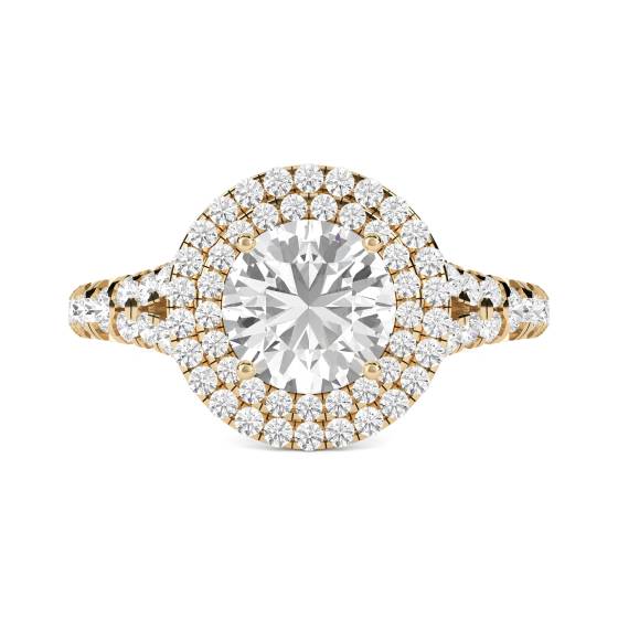 Round Diamond Double Halo Shoulder Set Ring