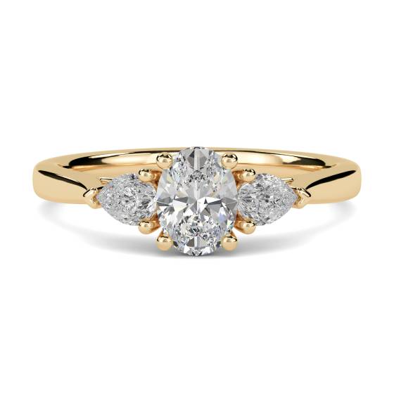 Elegant Oval and Pear Diamond Trilogy Ring