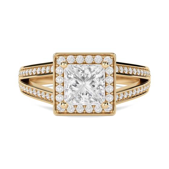 Princess Diamond Single Halo Shoulder Set Ring