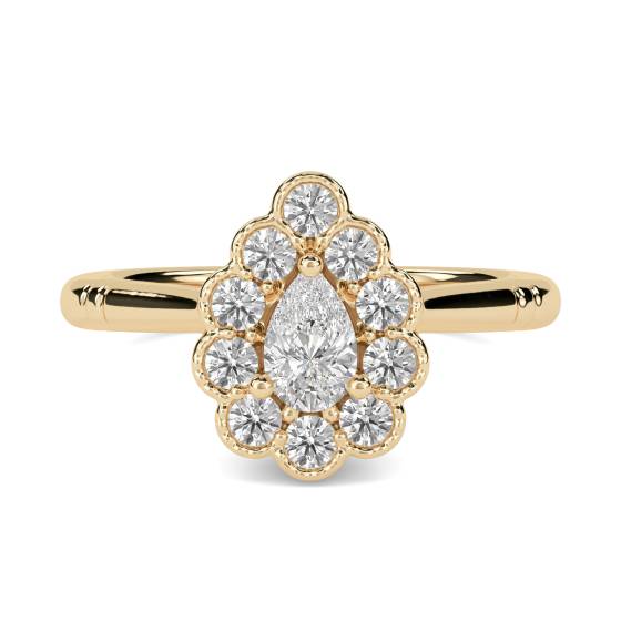 Pear Diamond Milgrain Bezel Set Designer Ring