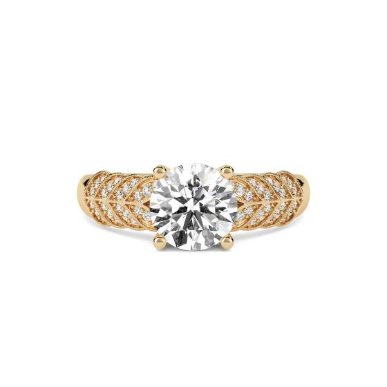 Knife Edge Leaf Motif Round Diamond Vintage Ring