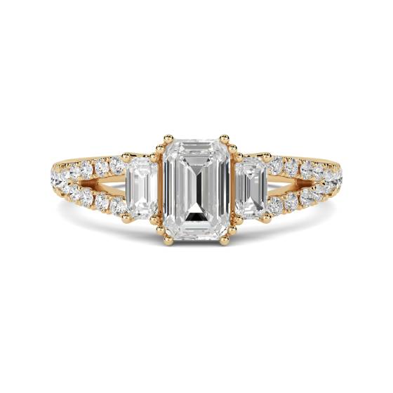 Modern Emerald Diamond Split Shoulder Set Ring