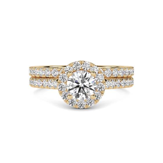 Round Diamond Shoulder Set Ring With Matching Band