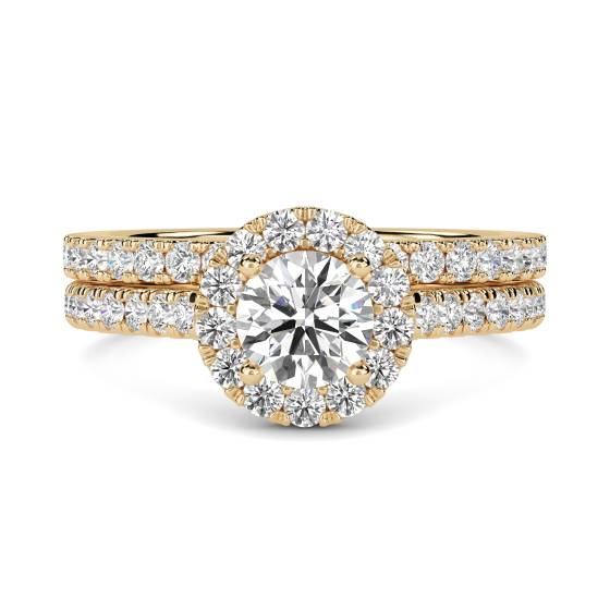 Round Diamond Shoulder Set Ring With Matching Band
