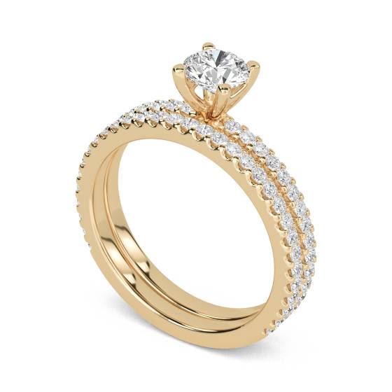 Round Diamond Shoulder Set Ring With Matching Band