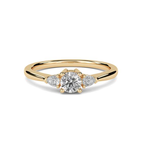 Elegant Round & Pear Diamond Trilogy Ring