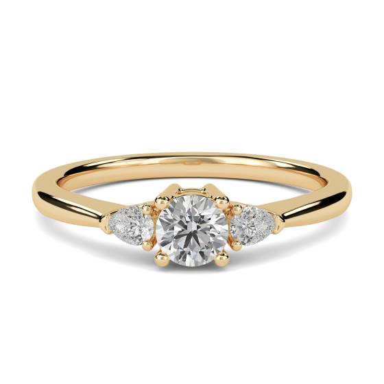 Elegant Round & Pear Diamond Trilogy Ring