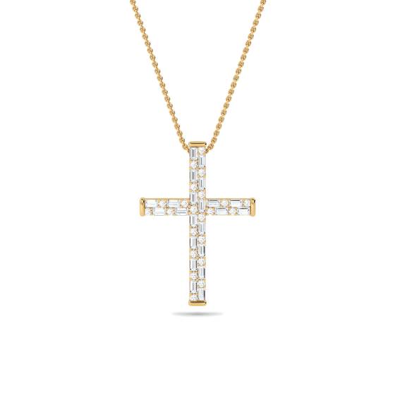 Round and Baguette Diamond Cross Pendant