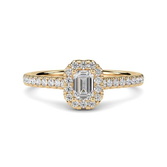 Emerald and Round Diamond Halo Ring