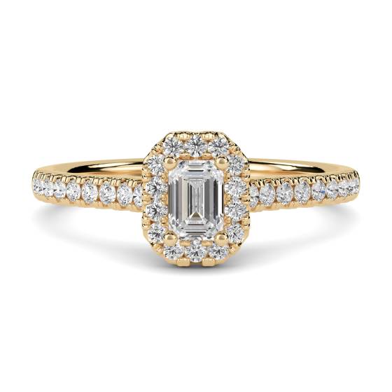 Emerald and Round Diamond Halo Ring