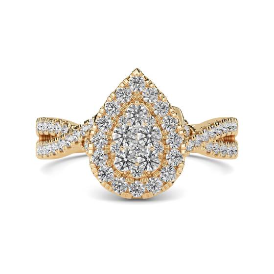 Single Halo Round Diamond Cluster Shoulder Set Ring