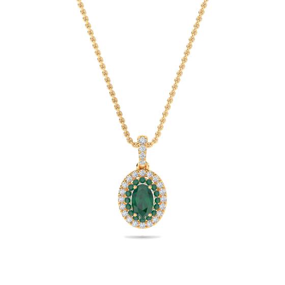 1.45ct Emerald Double Halo Oval Pendant and Chain