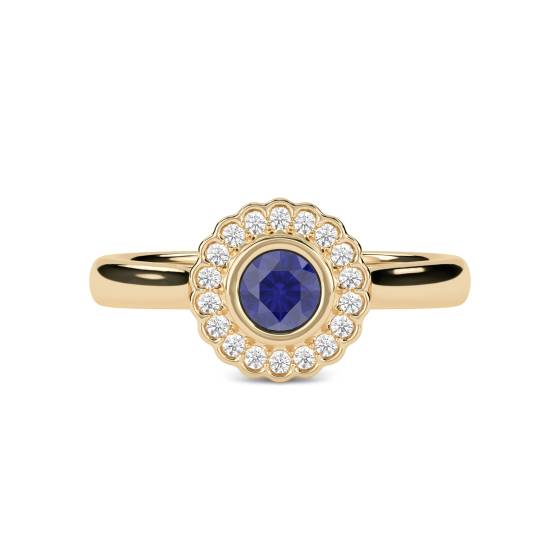 1.15ct Blue Sapphire Bezel Set Scalloped Ring