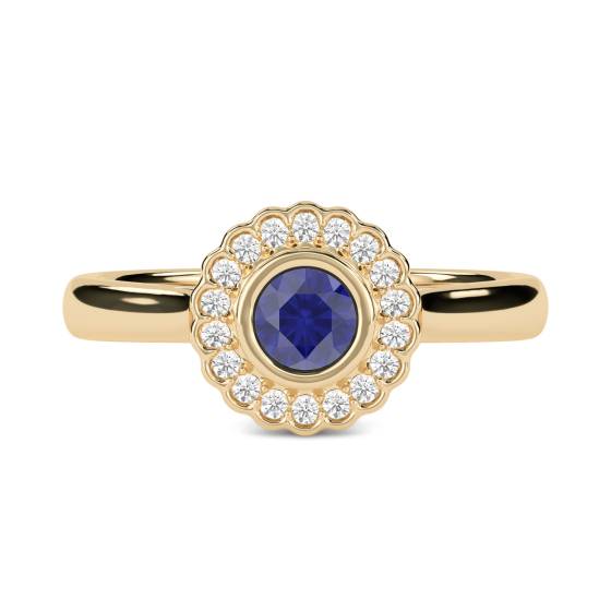 1.15ct Blue Sapphire Bezel Set Scalloped Ring