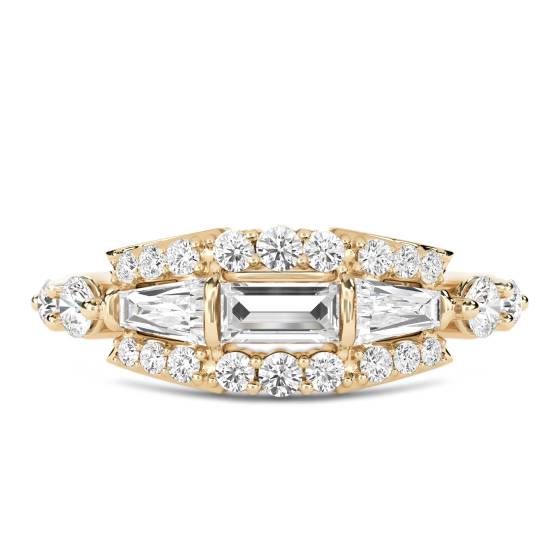 Round and Baguette Diamond Reflection Ring