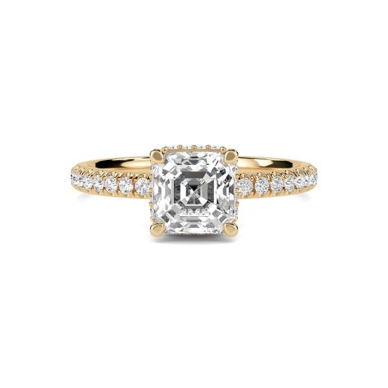 Asscher Diamond Hidden Halo Shoulder Set Ring