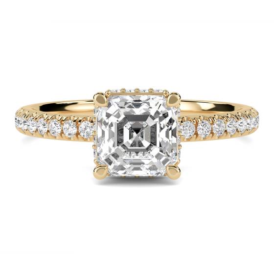 Asscher Diamond Hidden Halo Shoulder Set Ring