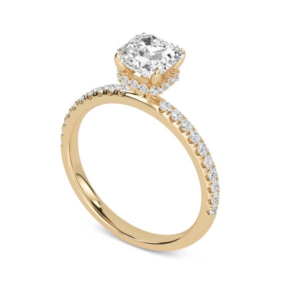 Asscher Diamond High Set Hidden Halo Shoulder Set Ring