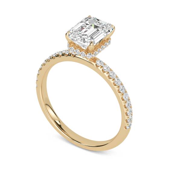 Emerald Diamond High Set Hidden Halo Shoulder Set Ring