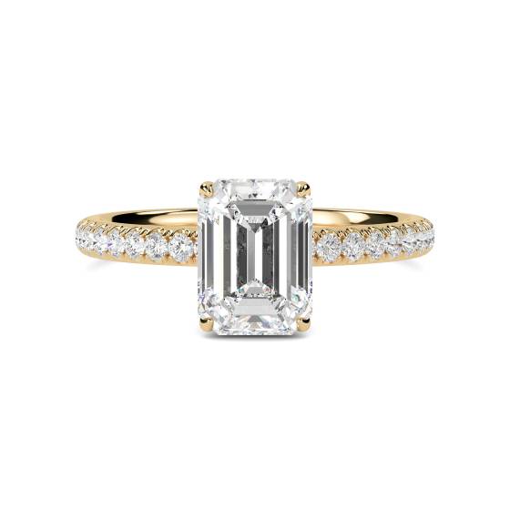 Emerald Diamond High Set Hidden Halo Shoulder Set Ring