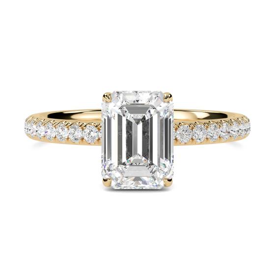 Emerald Diamond High Set Hidden Halo Shoulder Set Ring