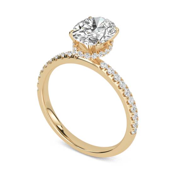 Oval Diamond High Set Hidden Halo Shoulder Set Ring