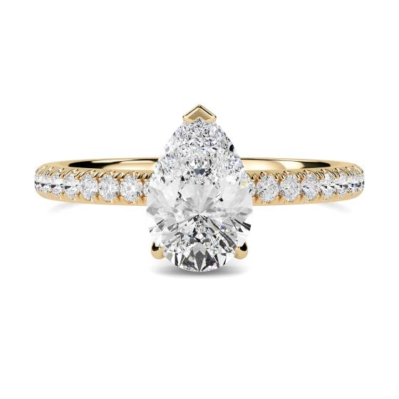 Pear Diamond High Set Hidden Halo Shoulder Set Ring