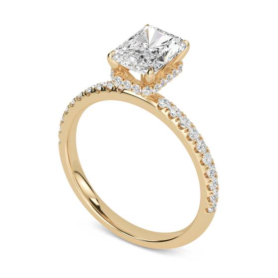 Radiant Diamond High Set Hidden Halo Shoulder Set Ring