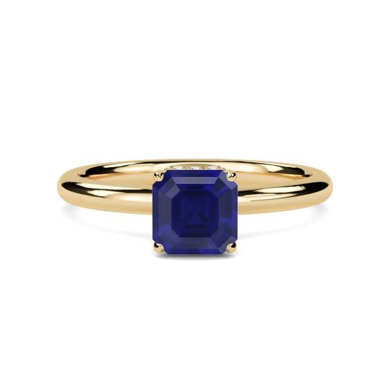 Asscher Blue Sapphire Gemstone Halo Ring