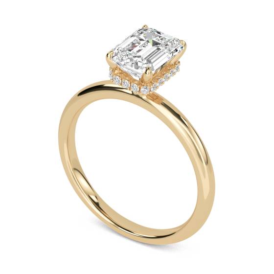 Emerald Diamond Hidden Halo Ring