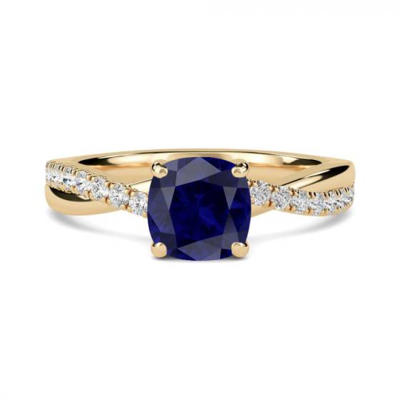 Fancy Blue Sapphire Cushion Diamond Shoulder Set Ring