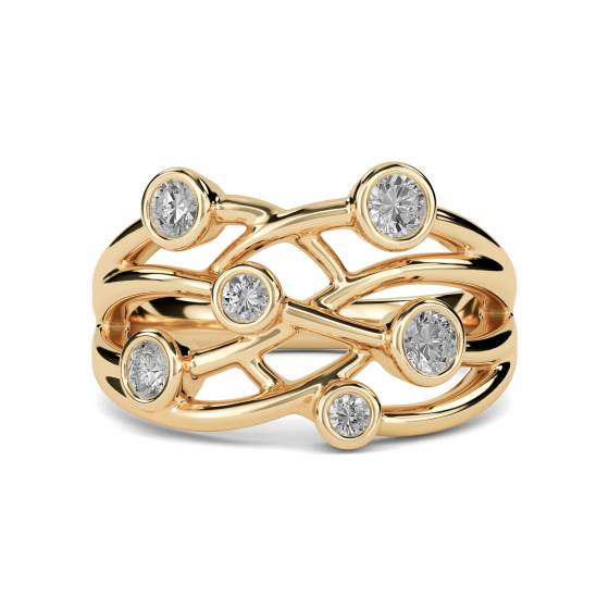 Criss Cross Round Diamond Bezel Set Bubble Dress Ring