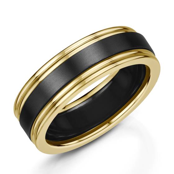 Zedd 7mm Duo Black Zirconium Ridged Edge Plain Wedding Band