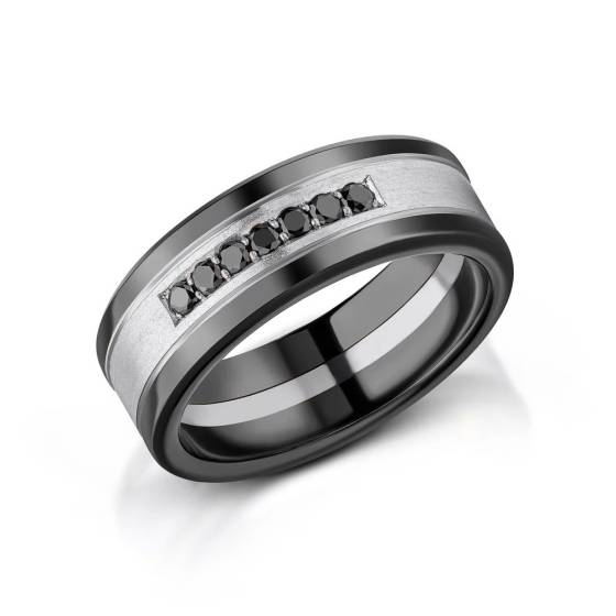 Zedd 8mm, 0.21ct Round Black Diamond Set Zirconium Wedding Band