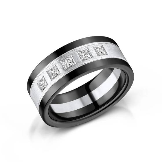 Zedd 9mm 0.50ct Lab Grown Princess Diamond Set Zirconium Wedding Band