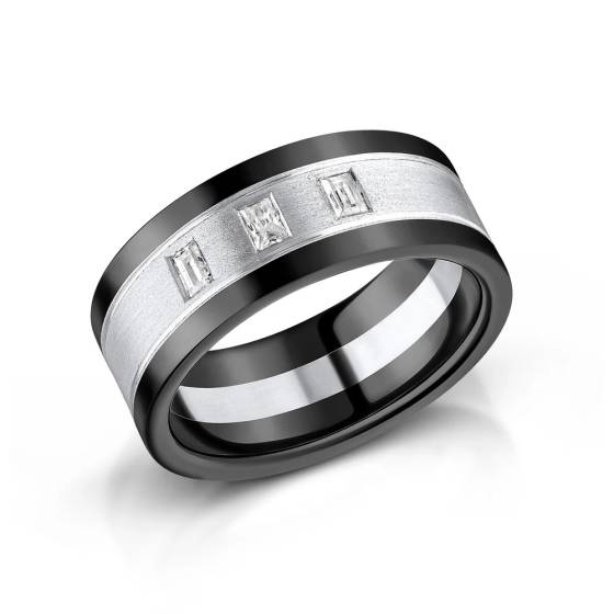Zedd 9mm 0.42ct Lab Grown Baguette Diamond Set Zirconium Wedding Band
