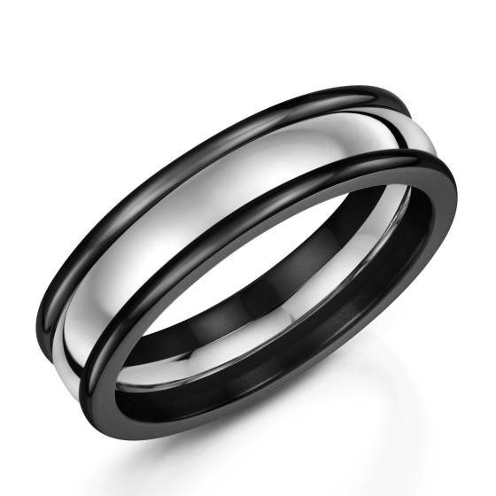 Zedd 6mm Duo Black Zirconium Plain Wedding Band With Rounded Edges