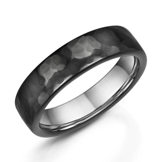 Zedd 6mm Pure Plain Black Zirconium Wedding Band With Soft Hammer Finish