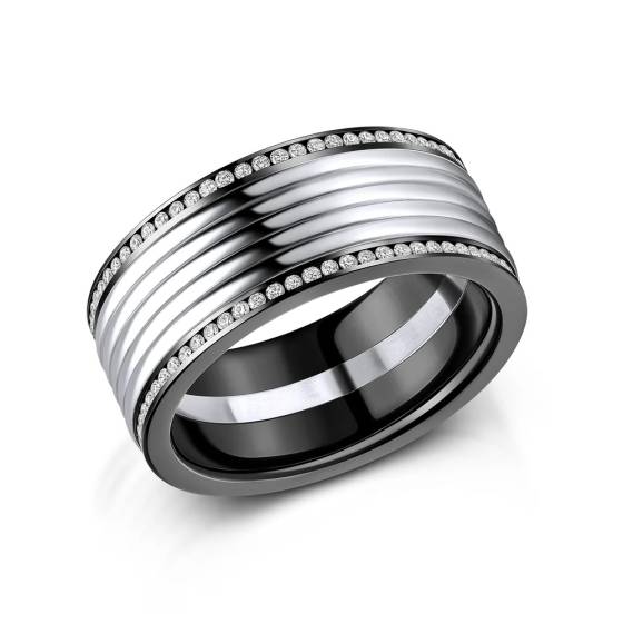 Zedd 9.5mm 2 Row Full Black Diamond Set Zirconium Wedding Band