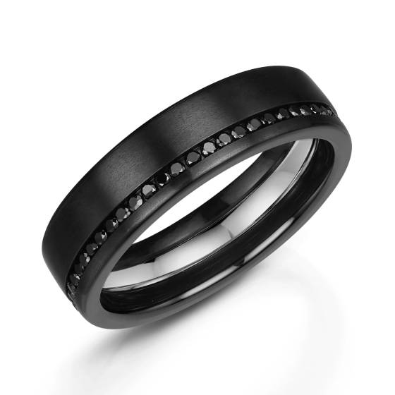 Zedd 6mm 0.25ct Half Black Diamond Set Zirconium Wedding Band