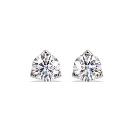 Unique Three Prong Round Diamond Stud Earrings