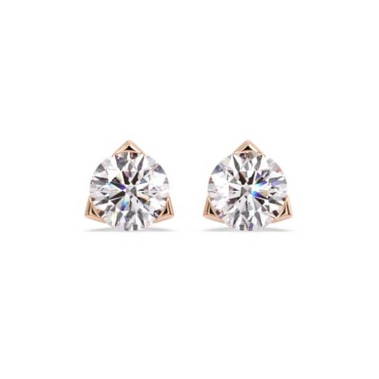 Unique Three Prong Round Diamond Stud Earrings